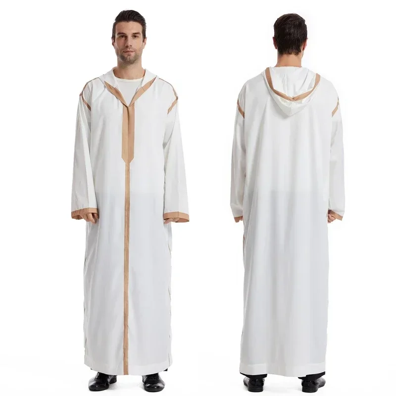 Vestido largo con capucha para hombre, traje tradicional islámico musulmán, Jubba Thobe, Arabia Saudita, Kaftan, Ramadán, S-3XL