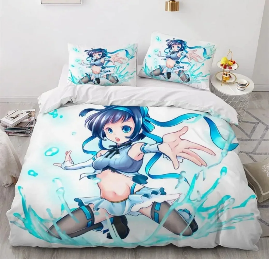 Anime Girl Cartoon Bed Linen Set  3D Print Anime Duvet Cover with Zip Microfibre Teenager Duvet Covers