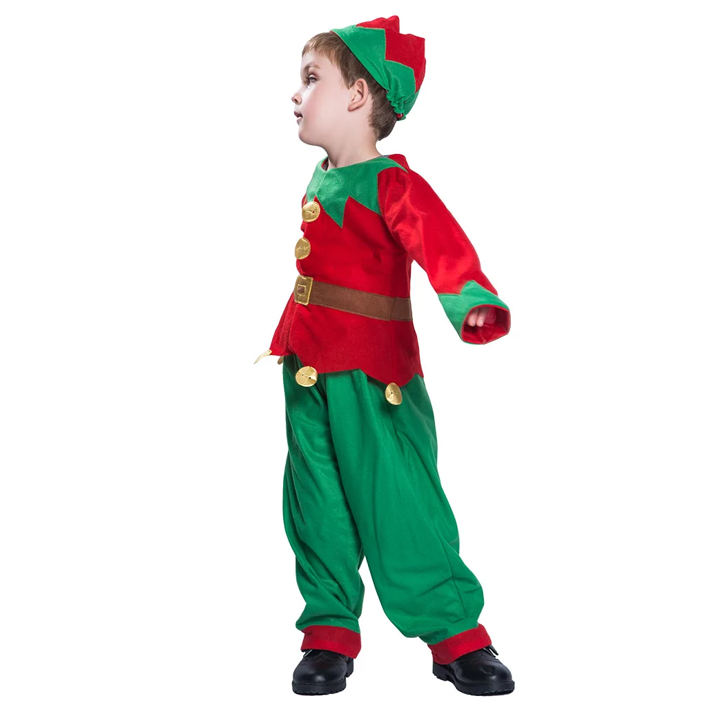 Christmas Family Cosplay Green Elf Santa Claus Costume Carnival Party New Year Fancy Dress Clothes Set for Men Women Girls Boys