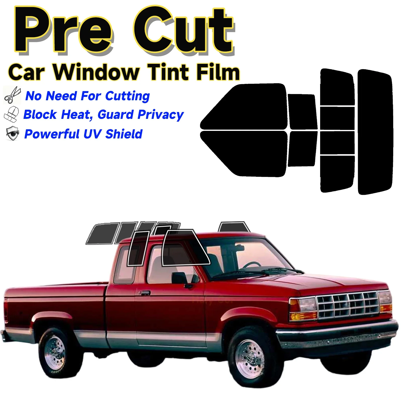 Custom Fit Precut Window Tint, Reusable EPU Film for Ford Ranger Extended 1988-1992, Effective UV Heat Insulation Protection car