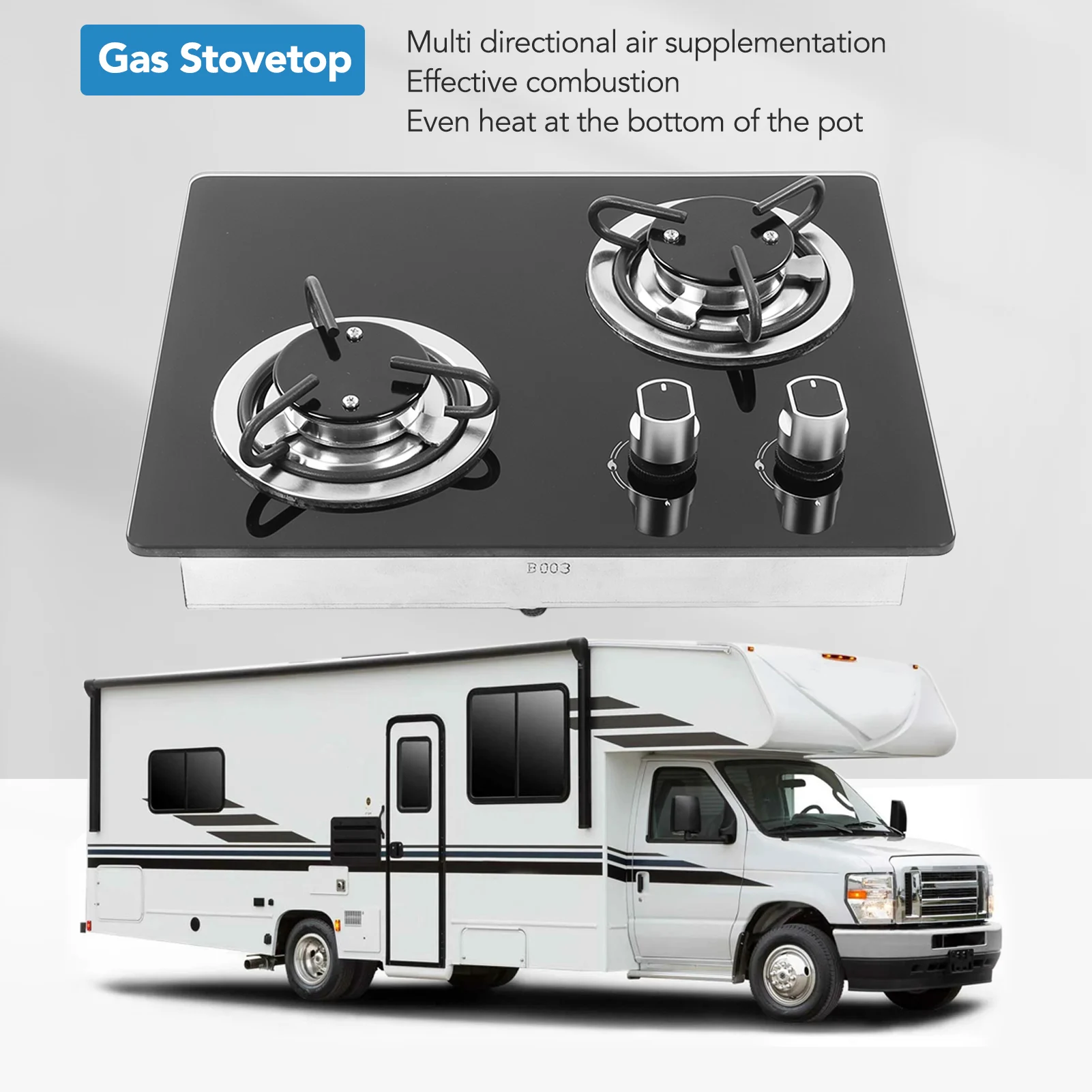 

Yacht Gas Stovetop RV Gas Stove 2 Burners 1.8Kw Power Tempered Glass Panel Easy to Clean Gas Cook Top for Boat