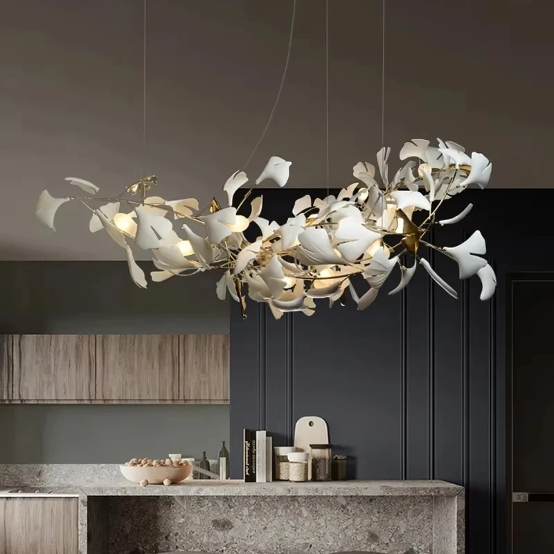 Ginkgo Leaf Hanging Chandeliers For Dining Living Room Kitchen Table Bedroom Modern Leaves Ceiling LED Chandelier Lights Lustre