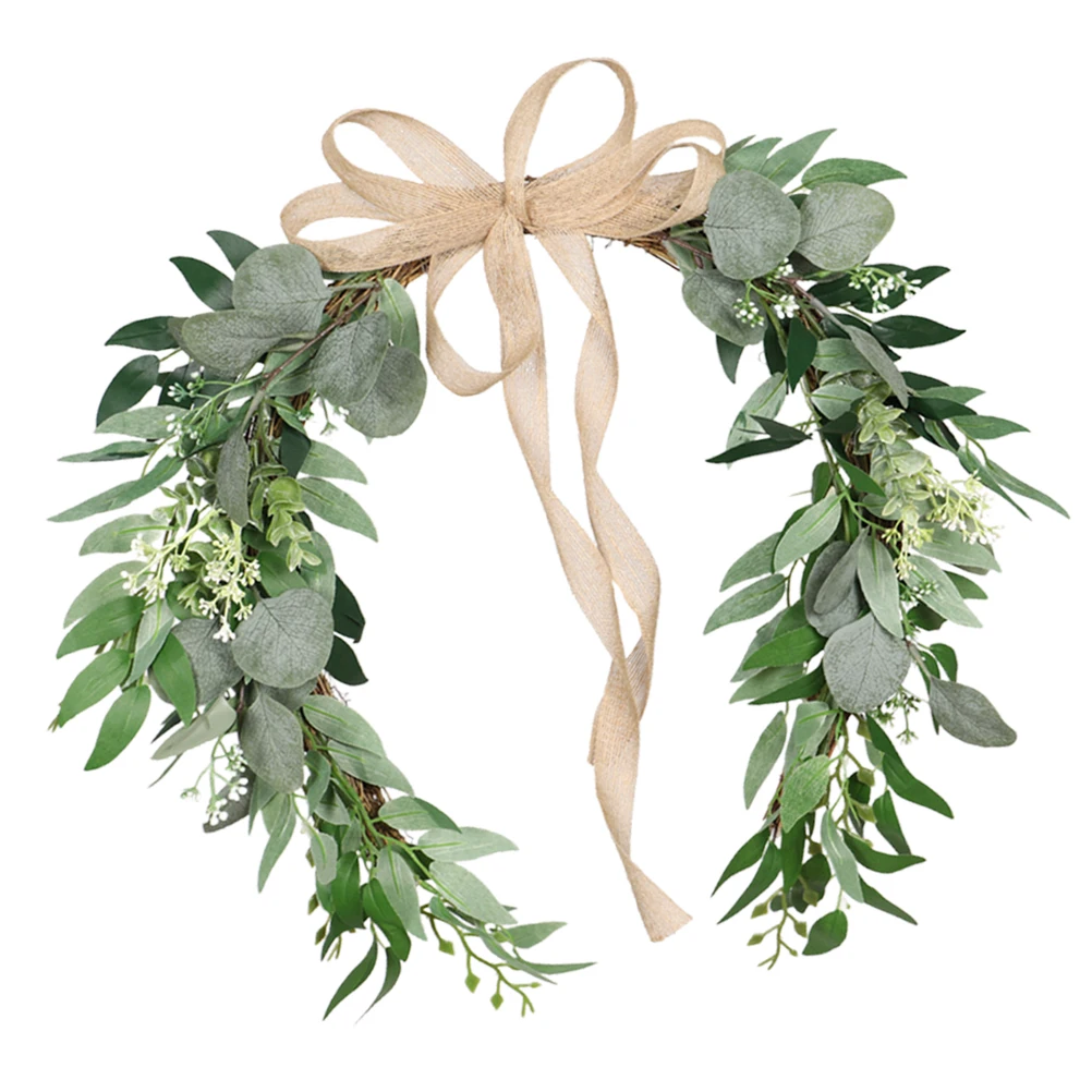 

Eucalyptus Leaf Wreath Fake Wedding Flower Garland Hanging Artificial Decor for Home Party Christmas Store Cloth Plastic