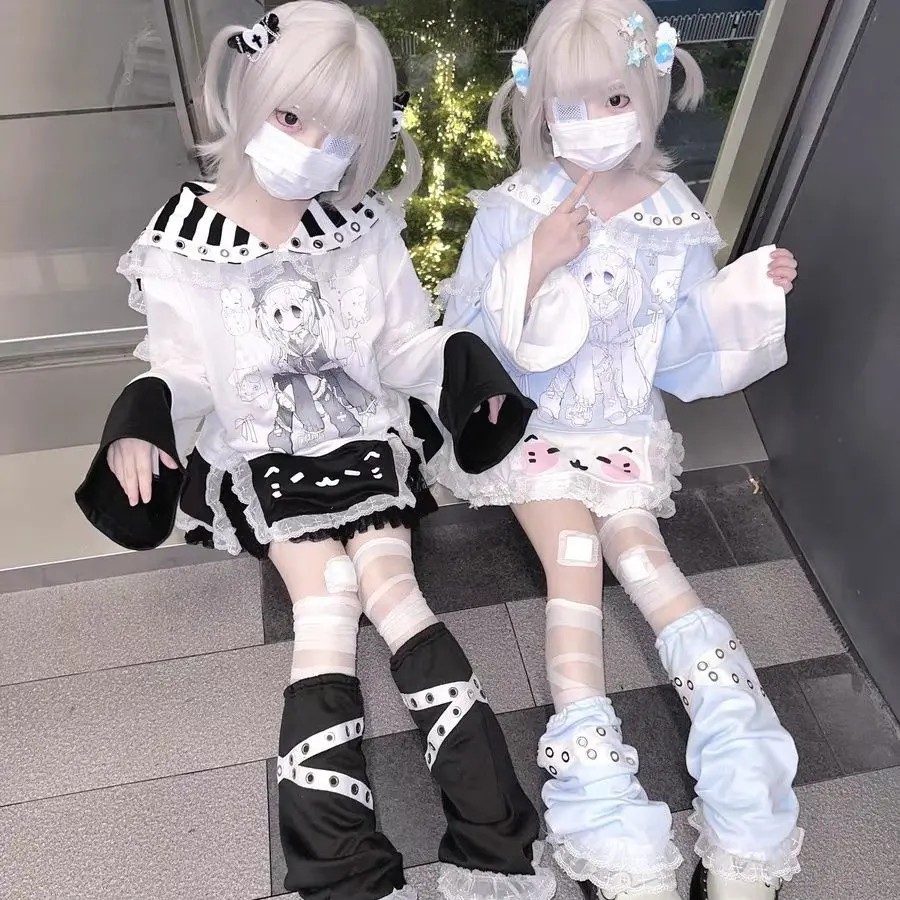 ثقافة فرعية اليابانية تي شيرت المرأة كم طويل مطبوعة مثير تيز أبلى Kawaii الملابس بلوزة مطبوعة Y2k بلايز شيك Harajuku #6