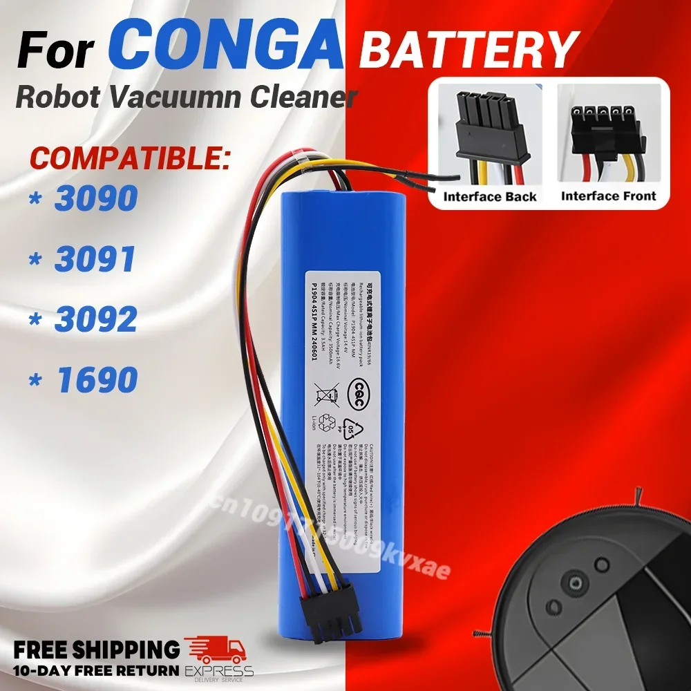 

for CECOTEC CONGA 3090 3091 14.4 V 12800 mAh 3092 2090 1690 Robot Vacuum Cleaner Battery Pack Replacement Accessories