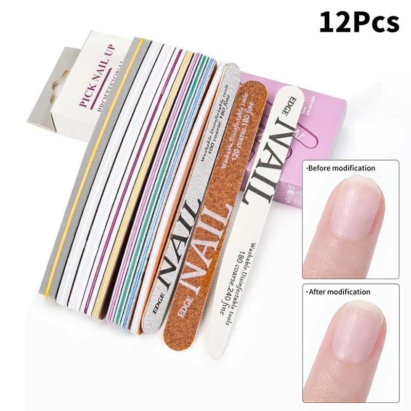 

12 Pcs/Box 80 100 150 180 220 Grit Nail File Moon Style Nail Polish File Set Professional Nails Files