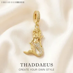 Charm Pendant Golden Mermaid Brand New Europe Style Jewelry For Women Vintage Lucky Gift In 925 Sterling Silver