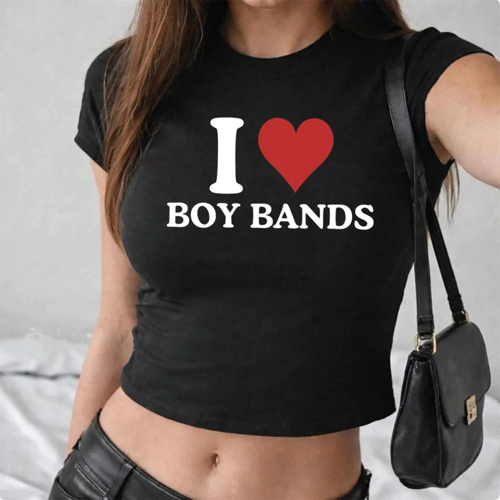 I Love Boy Bands Crop Top Concert Tour or Festival Shirt Y2K Graphic Cropped Top K-Pop Brothers Tee Women Fitted Crop Tops