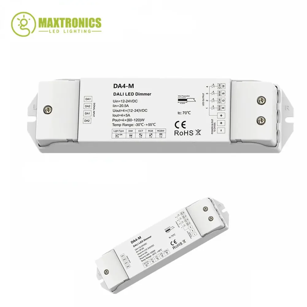 New 12V-24VDC DALI Dimmer 1 Address/4 Channel/DT8 or DT6/Constant voltage/PWM Dimming 4CH For Single Color/CCT/RGB/RGBW LED Tape