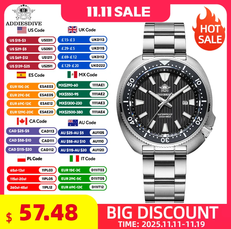 ADDIESDIVE Quartz Man Watch Waterproof Super Luminous Sapphire Glass Ceramic Bezel Wristwatch Stainless Steel Fashion Watch Male