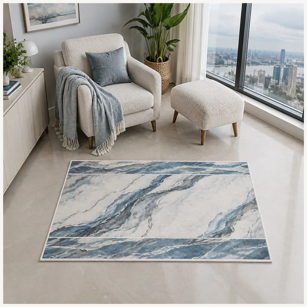 VIKAMA Abstract Marble Veins Door Mat, Anti Slip Machine Washable Flannel Rug, Contemporary Floor Mat for Bedroom, Porch