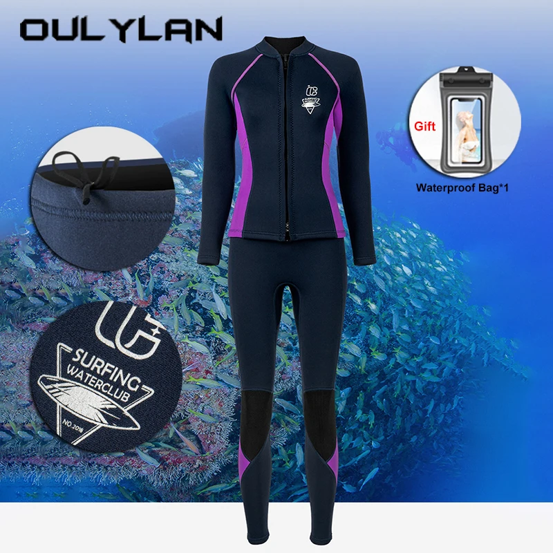 

Oulylan 3MM Men Neoprene Surfing Scuba Wetsuit Snorkeling Swimming Split Wet Suit Long Sleeved Pants Surf Kitesurf Clothes