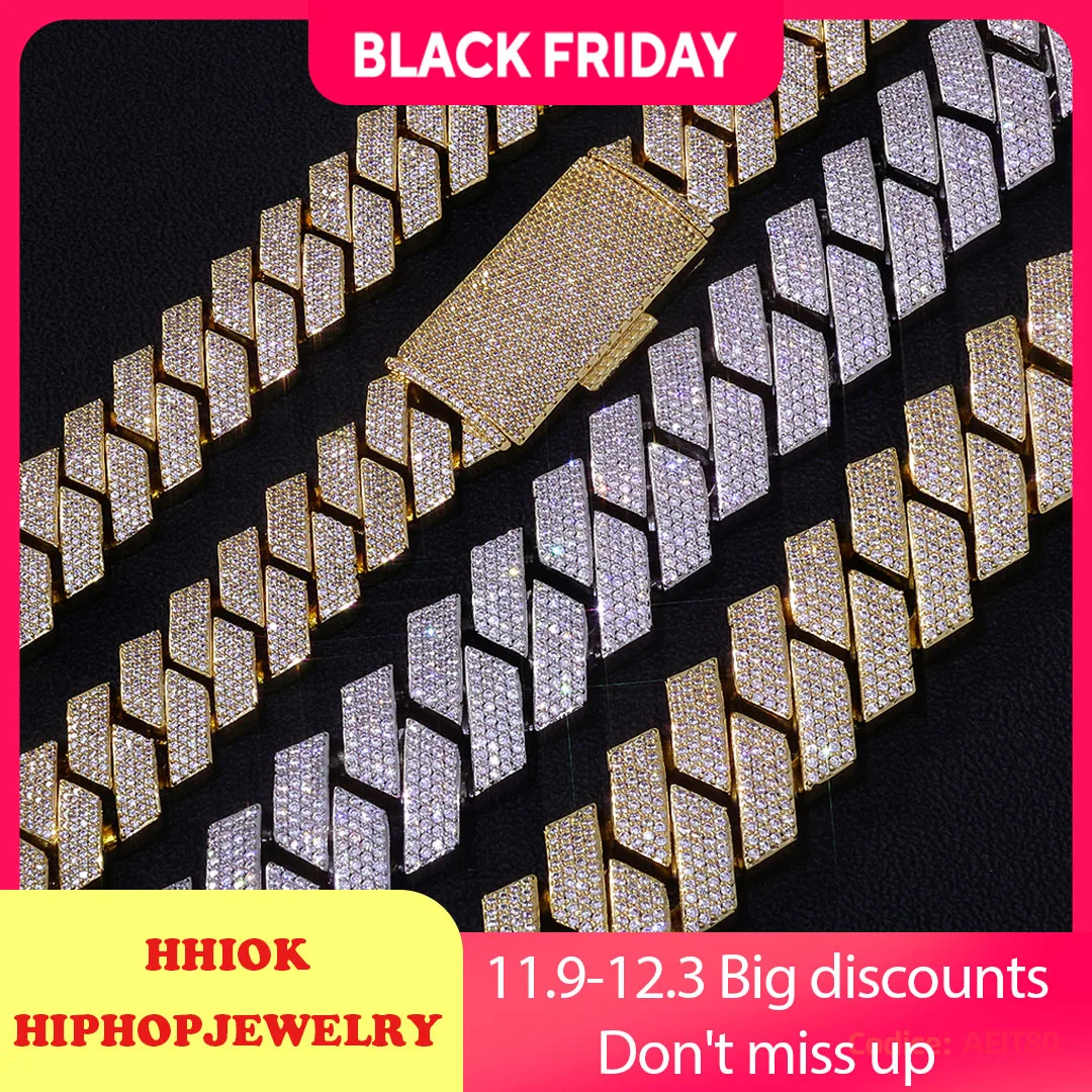 

HHIOK New 18/22MM Thick Cuban necklace Iced 5A Cubic Zirconia Set With 4 Rows of Diamonds Men's High End Jewelry Necklace