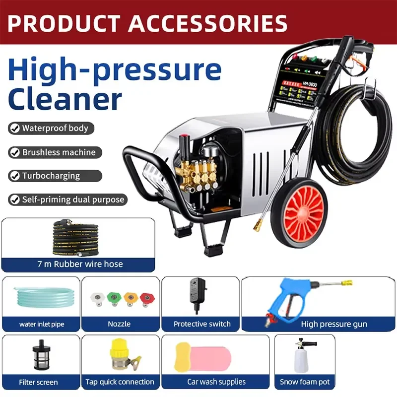180Bar High Pressure Car Washer 220V Commercial Cleaning Machine Portable Auto Wash Gun Kit For Home Garage Use Powerful