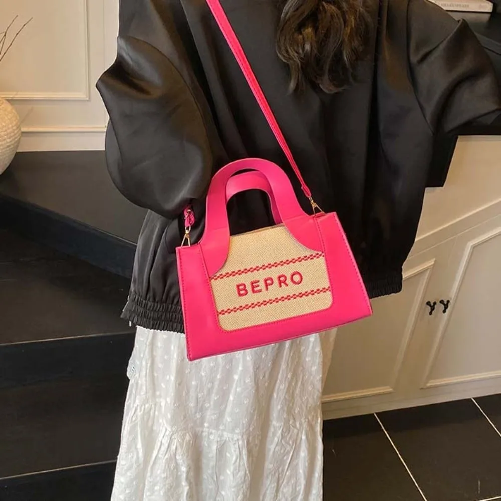 Large Capacity PU Square Bag Anti-splash Water Lightweight Contrast Color Handbag Crossbody Pouch Letter Printed