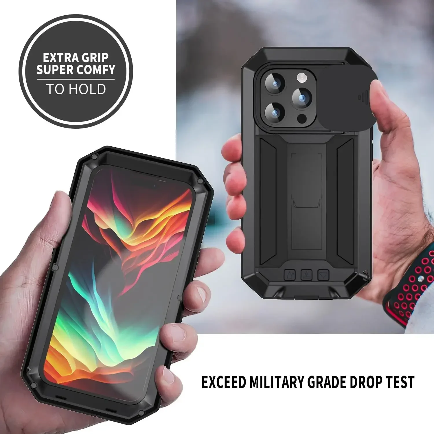 Heavy Duty Armor Rugged Metal Case For iPhone 15 Plus 14 13 Pro Max Screw Military Shockproof Cover with Screen Camera Protector