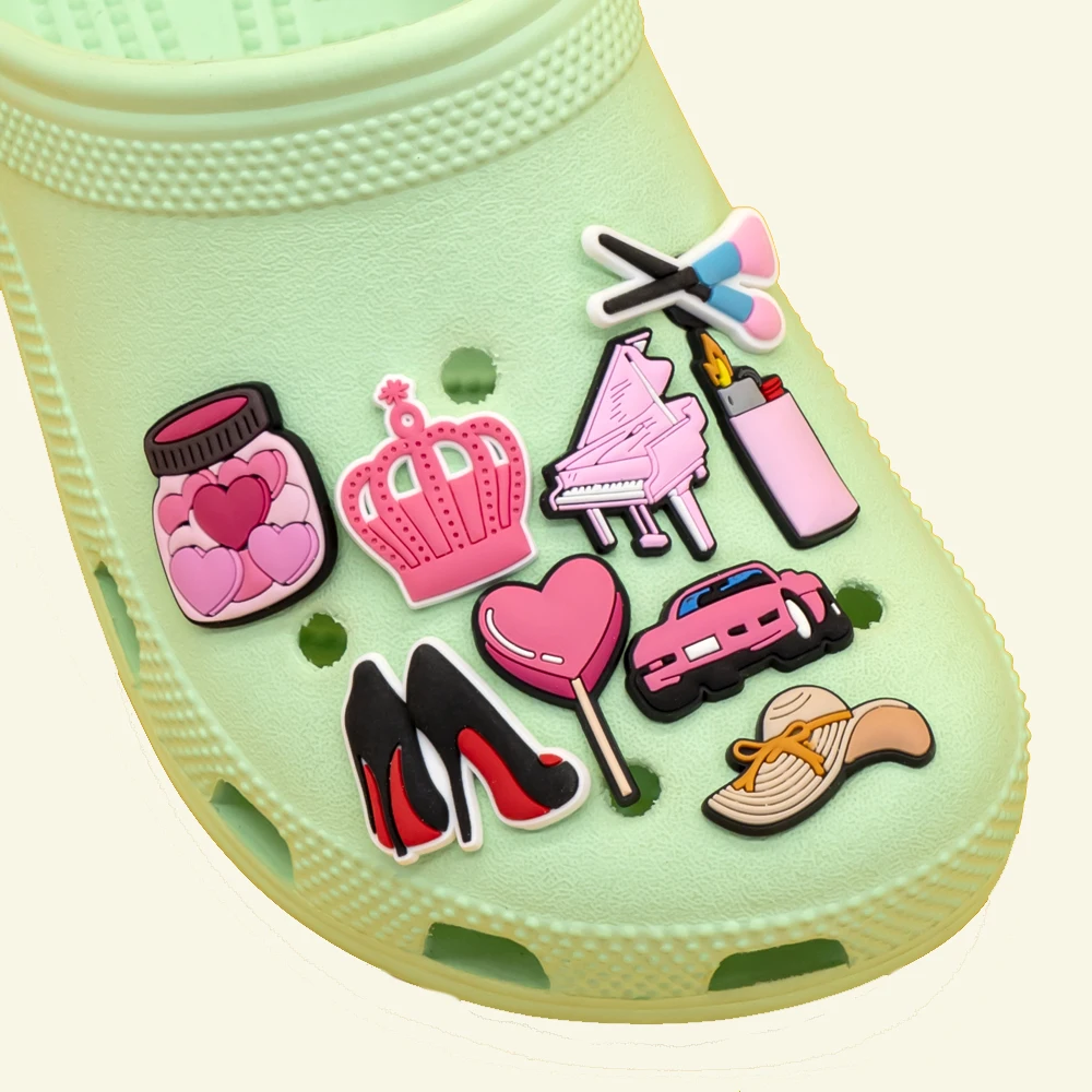 1/25 Uds. Amuletos de zapatos de estilo a la moda, Perfume rosa, accesorios para zapatos con relámpago de caramelo para coche, alfileres para mujeres y niñas, regalos de zuecos rosas