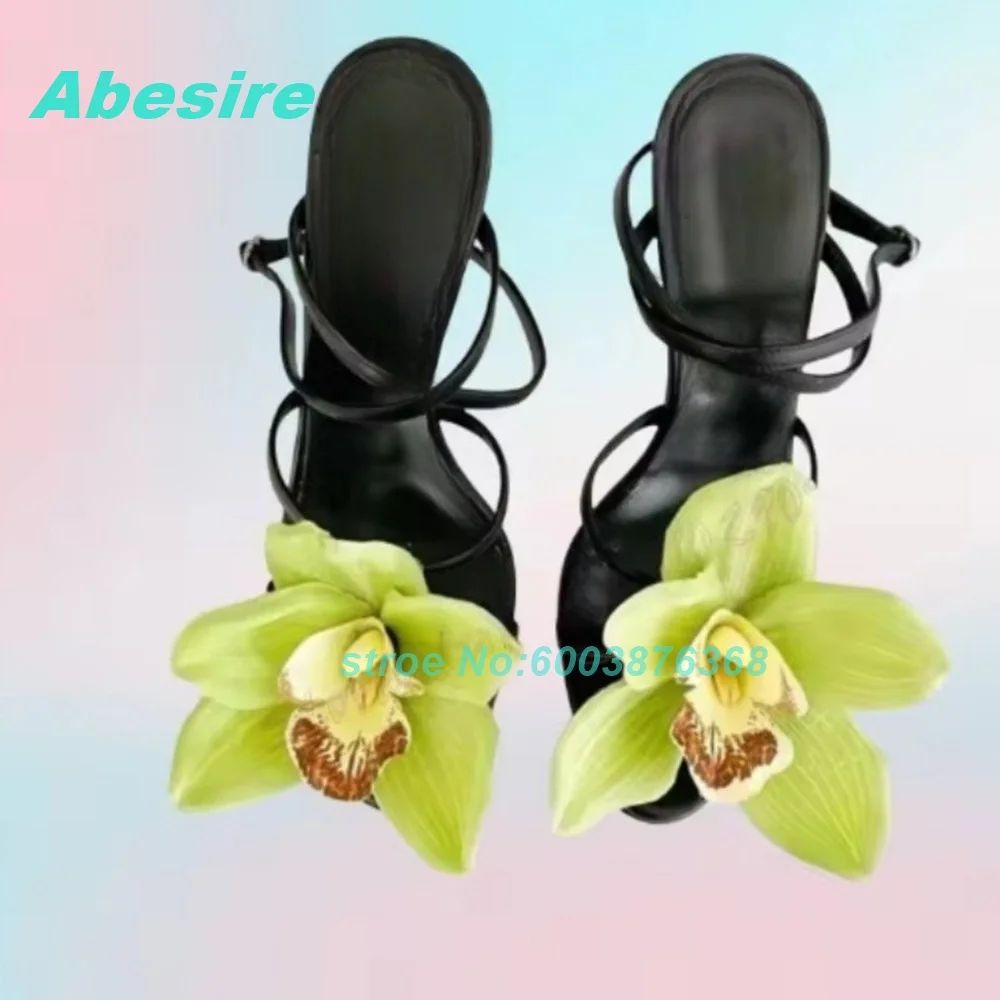 Realistic Artificial Flowers Patchwork Sandals Open Toe Thin Heels Slingback Shoes for Women Sweet Lovely Style Fashion Shoes