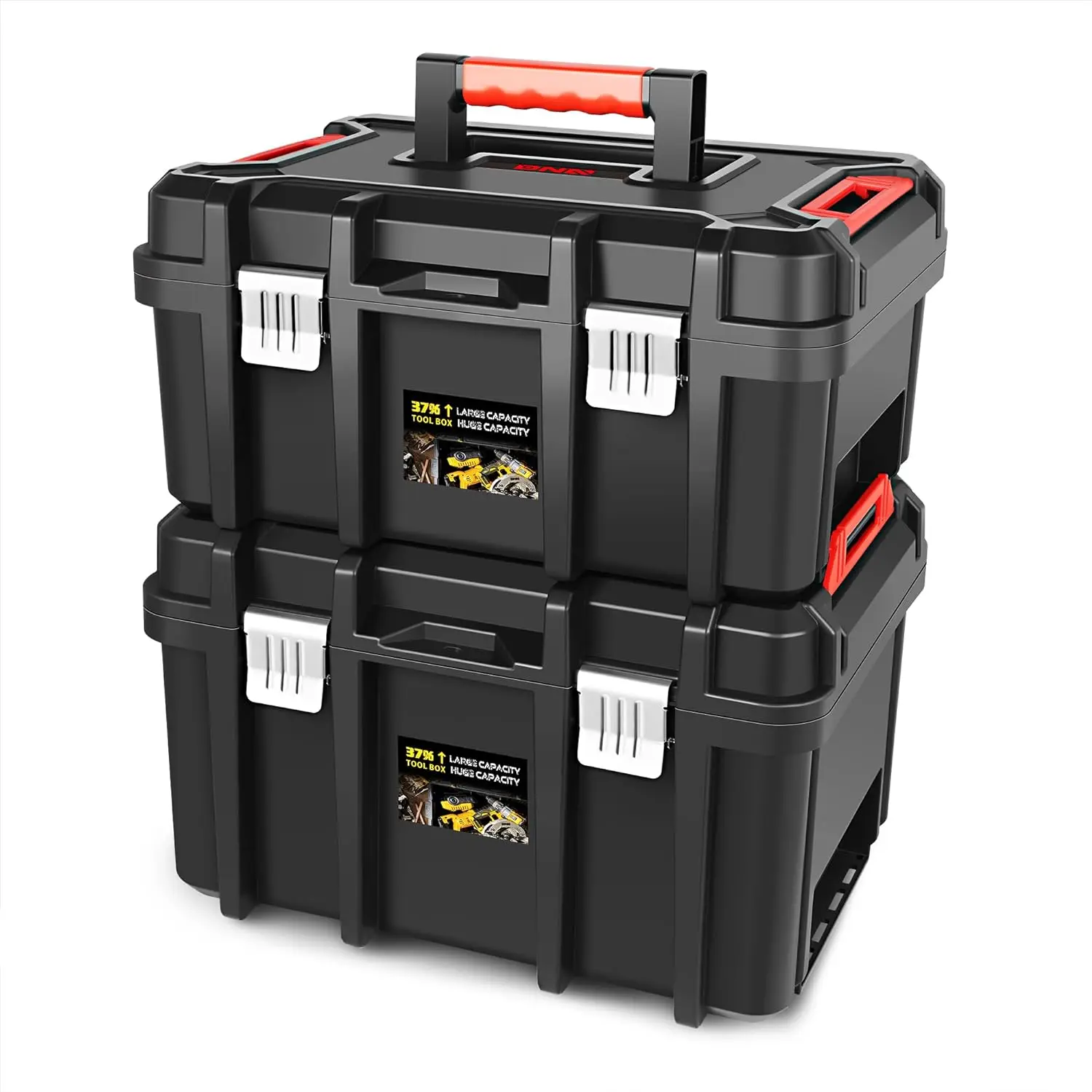 

2pcs Tool Boxes Set - Lockable Organizer Storage Portable Toolbox with Removable Tray for Workshop Garage