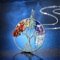 5 Colors Tree Of Life Chakra Pendant Gemstone Necklace Jewellery Gifts For Her