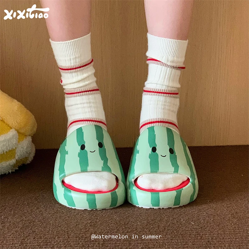 XIXITIAO Summer Cute Platform Slippers for Women Fashion Cartoon Watermelon EVA Soft Indoor Outdoor Anti-slip Sandals Home Shoes image 4