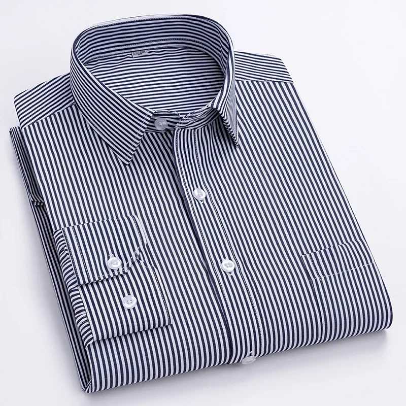 Spring Autumn New Men\'s Formal Shirt Long Sleeve Office Striped Anti-wrinkle Non-ironing Fashion Business White Shirts S~8XL