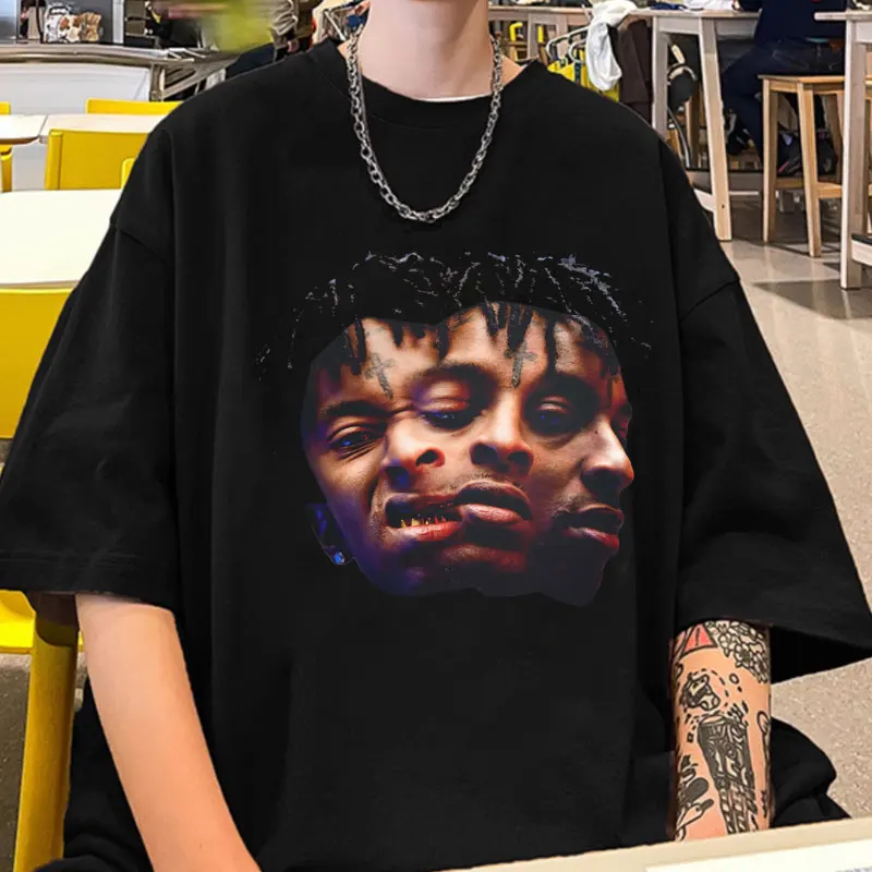 

21 SAVAGE T-SHIRT Hip Hop Rapper t shirt men women Vintage Gothic Harajuku T Shirts Streetwear oversized Short sleeve t-shirts