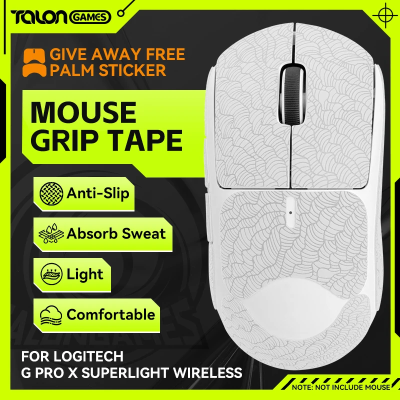 

White TALONGAMES Mouse Grip Tape For Logitech G PRO X Superlight Mouse,Palm Sweat Absorption,Side All Inclusive Anti-Slip Tape