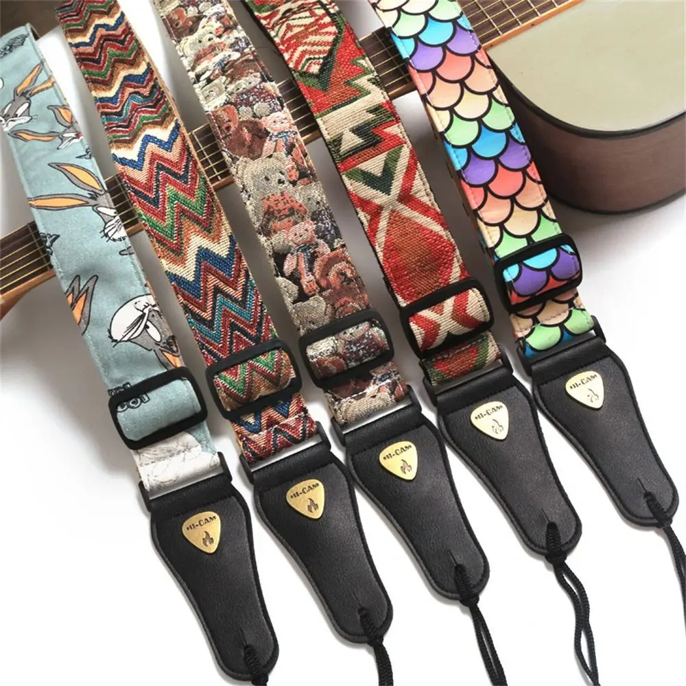 

Adjustable Guitar Strap Cute Animal Colorful Printed Electric Guitar Belt Music Hobby Cotton Guitar Shoulder Strap