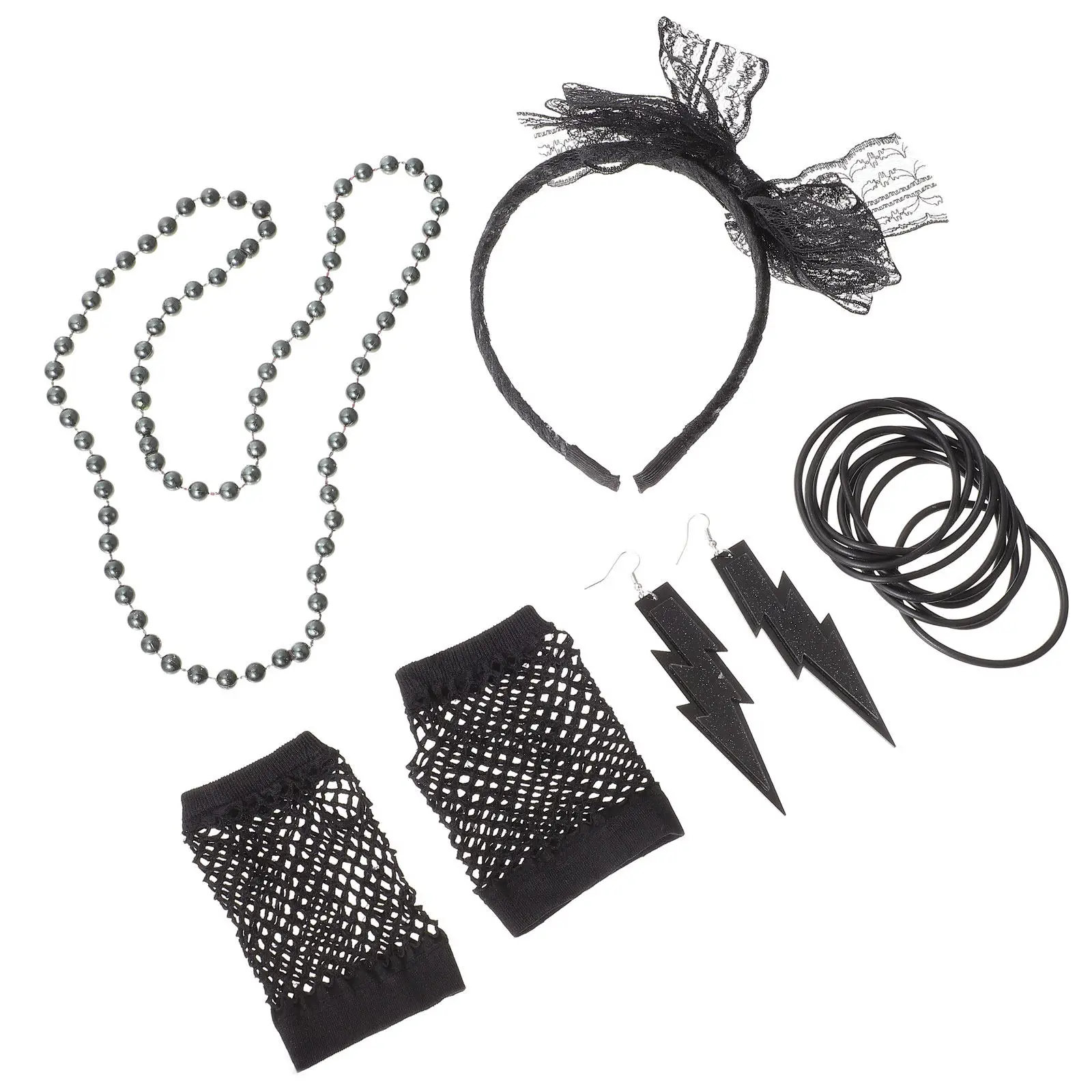 

1Set Party Wear Neon Costume Props Lace Cloth Hairband Net Gloves Female Decor Unique Earrings Stylish Necklace for Cosplay and