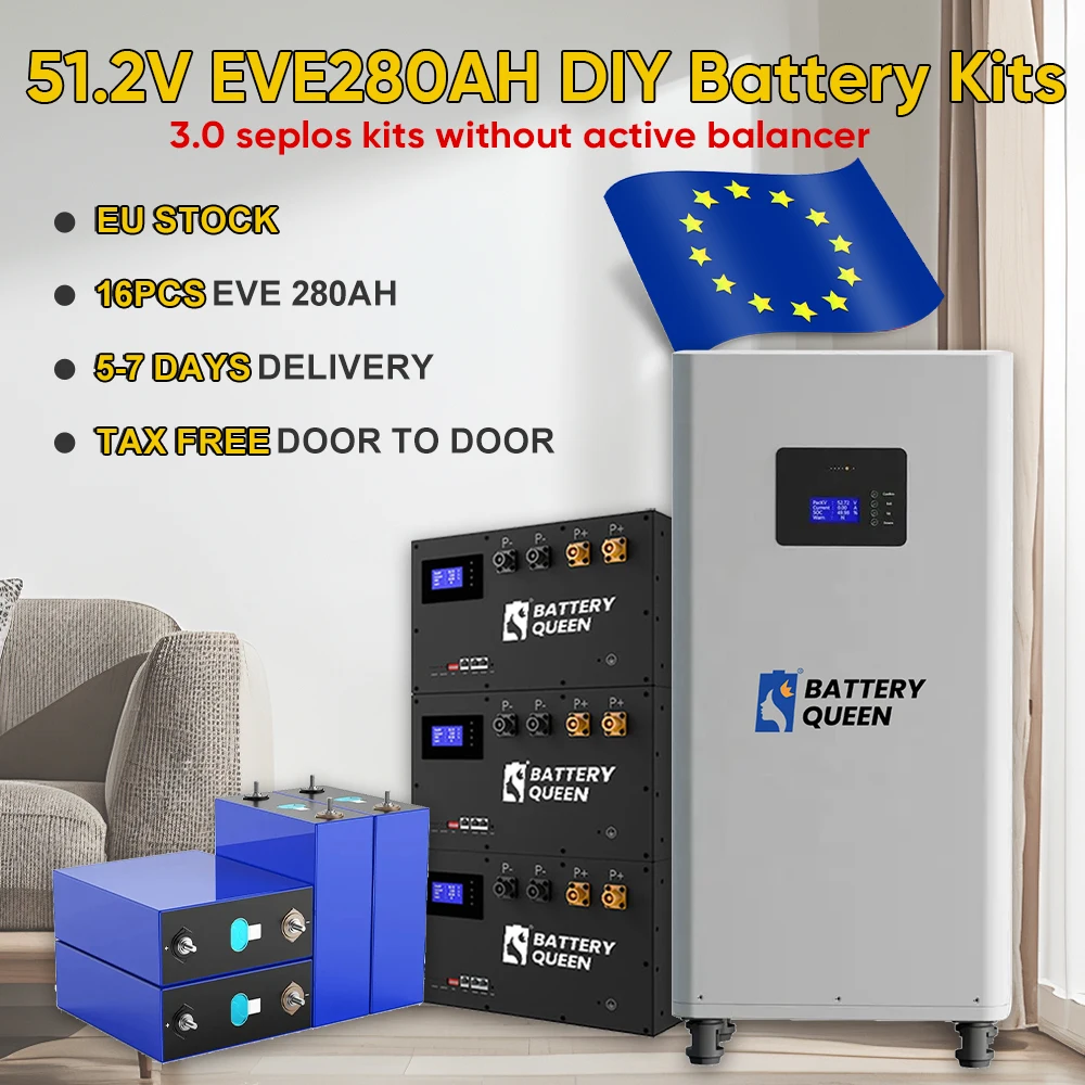 Poland 3.0 Seplos Kits 14.5KWH Without Active Balancer GradeA+ EVE280K Battery Kits CAN RS485 Lifepo4 Battery Case Solar TaxFree