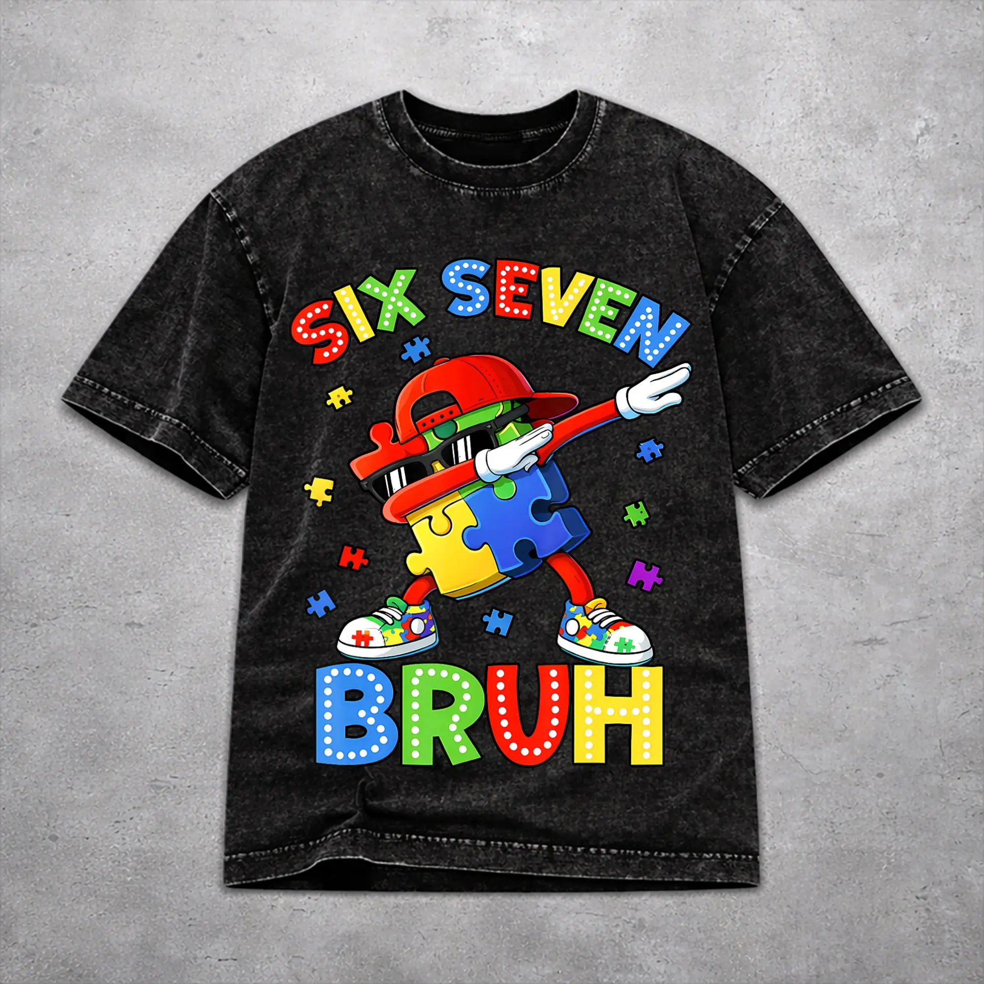 Fashion Men Women Dabbing Puzzle Autism Awareness Tee Shirt Oversize Washed  T Shirts Tops