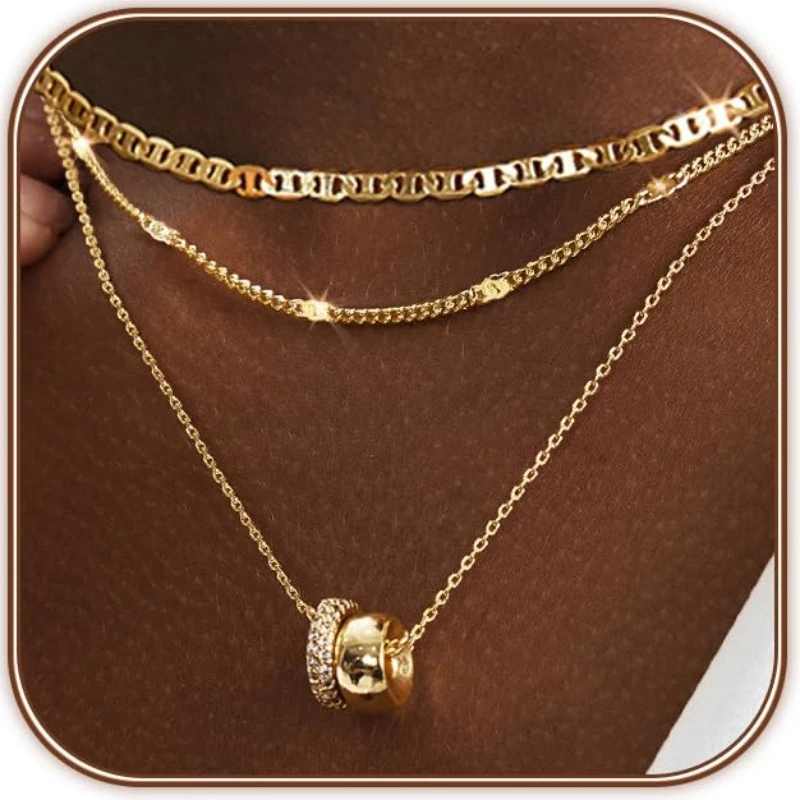 قلادة LENNIK الفاخرة ذات الدائري المزدوج للنساء، تصميم مرصع بالزركون، قلادة أنيقة بحلقة مزدوجة، مجوهرات عصرية متعددة الاستخدامات