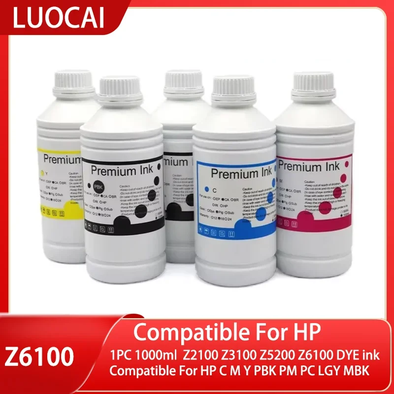 1PC 1000ml  Z2100 Z3100 Z5200 Z6100 DYE ink Compatible For HP C M Y PBK PM PC LGY MBK