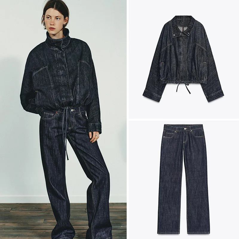 

Новое осеннее женское джинсовое пальто, повседневный джинсовый комплект, длинный свеч для отдыха, для женщин 25–35 лет