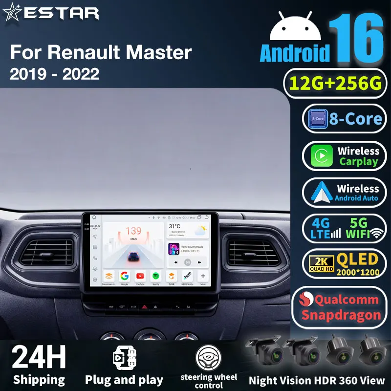 Android 16 Wireless Carplay Auto For Renault Master 2019 2020 2021 2022 Car Radio Stereo Navigation Multimedia Video Player DSP