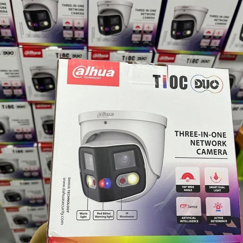 كاميرا بانورامية بزاوية واسعة 180 درجة IPC-PFW3849S-A180-AS-PV عدسة مزدوجة الردع النشط 4MP كاميرا IP رصاصة