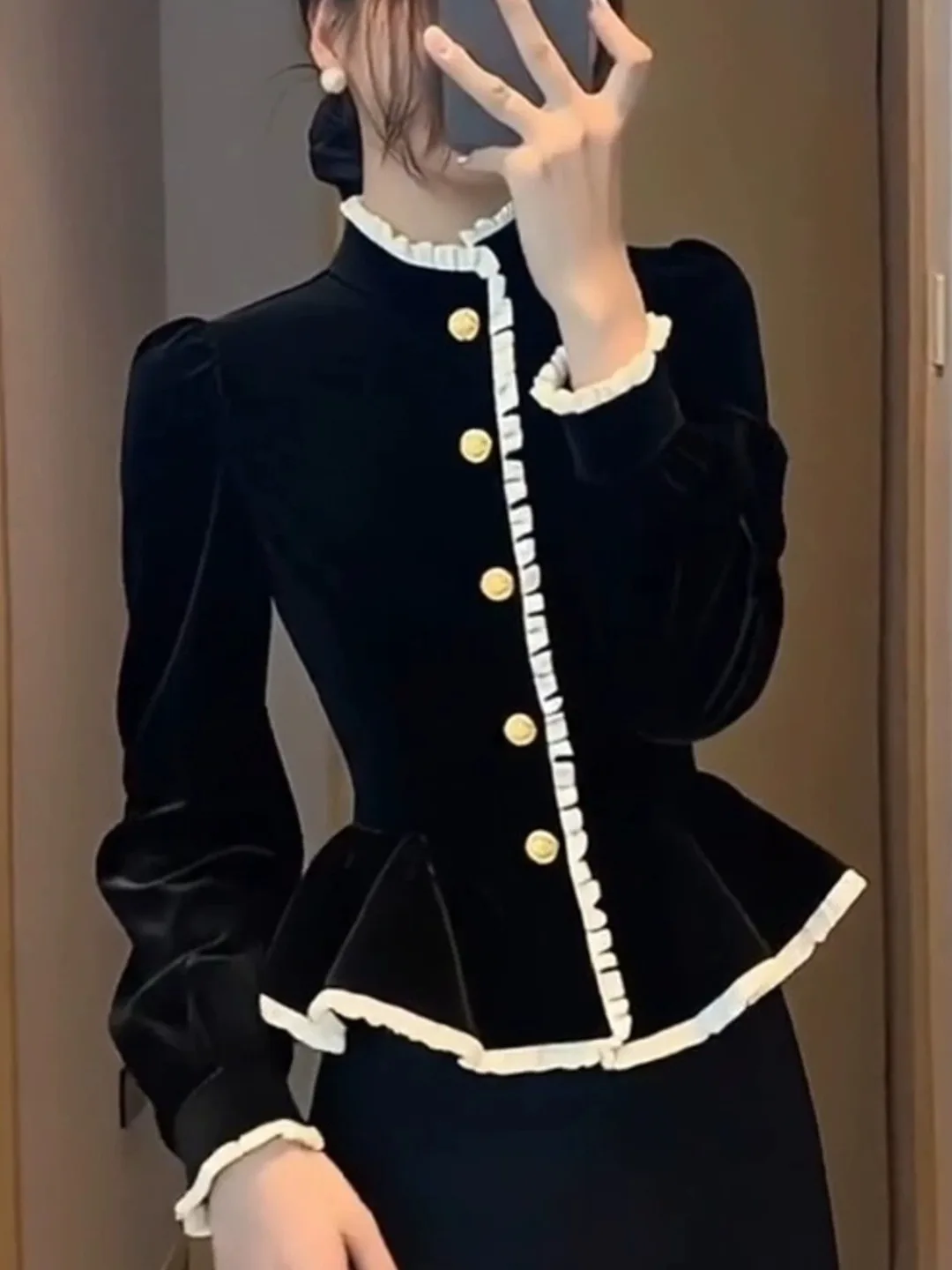 

Ele Bla Velvet irt Women's Faionable Belly Covering Top Lightweight Luxury Anti-Aging Trendy Autumn New Arrival