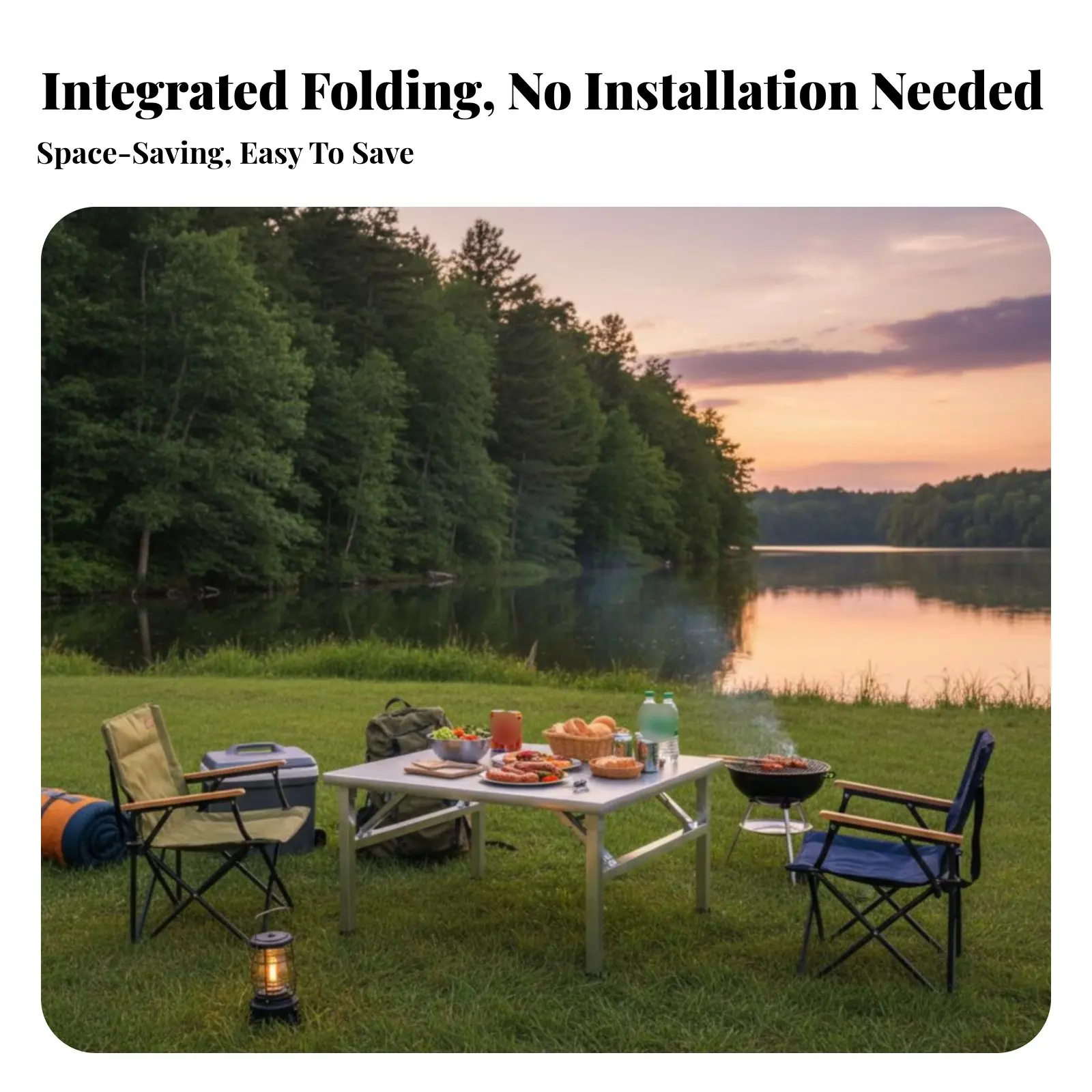 Folding Grill Table Stainless Steel Top Foldable Furniture Foldable Design Portable for Campers, Home Dining, Camping