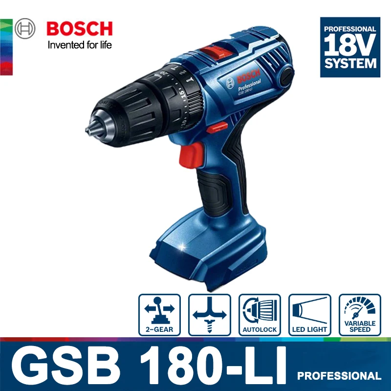 BOSCH GSB 180-LI Cordless Impact Drill Driver Electric Screwdriver Wireless 1900rpm 27000bpm 54NM Compact 18V Lithium Power Tool