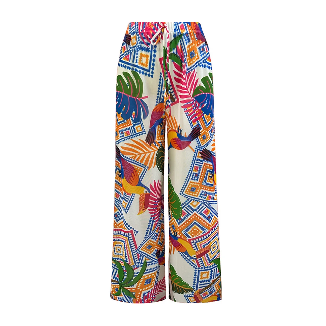 S - XXL Bunter, bedruckter Badeanzug mit langen Ärmeln und Sarong-Hose, einteiliger Badeanzug für Damen, Badebekleidung, Badeanzug, Modell V8396 – Detail 5