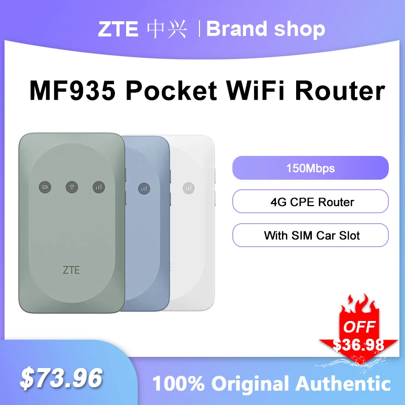 

Unlocked ZTE MF935 Pocket WiFi Router 150Mbps 4G LTE Router Portable Modem Outdoor Hotspot With Sim Card Slot 2000mAh Battery