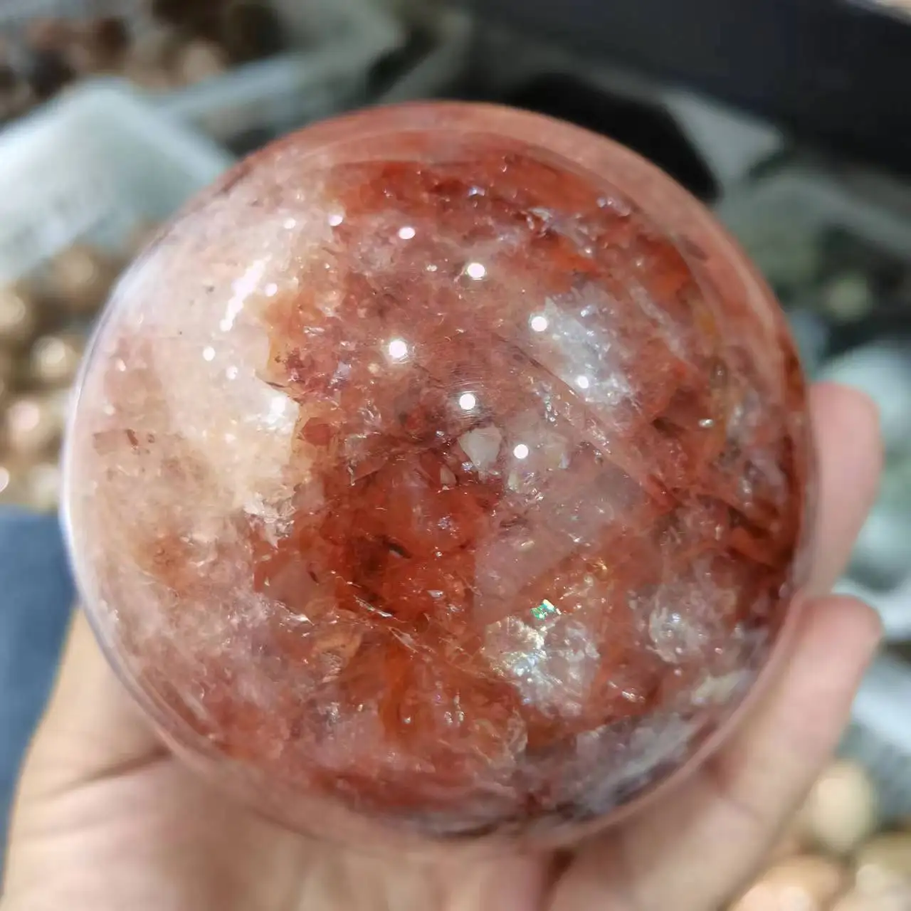 

Natural Red Glue Flower Ball Quartz Crystal Mineral Specimen Home Office Decoration Energy Meditation Gem Reiki Spiritual Healin