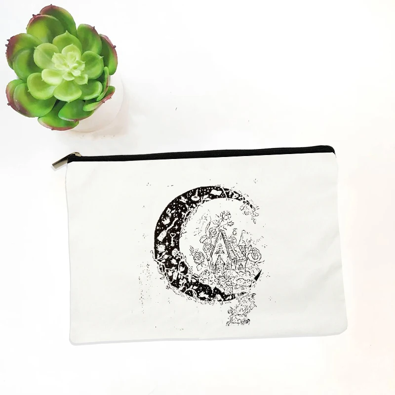 Bolsa de maquillaje con ilustración de murciélago de libro mágico lindo, bocetos con trazos simples, bolsa de lápiz labial de viaje, estuches de cosméticos, organizador de viaje