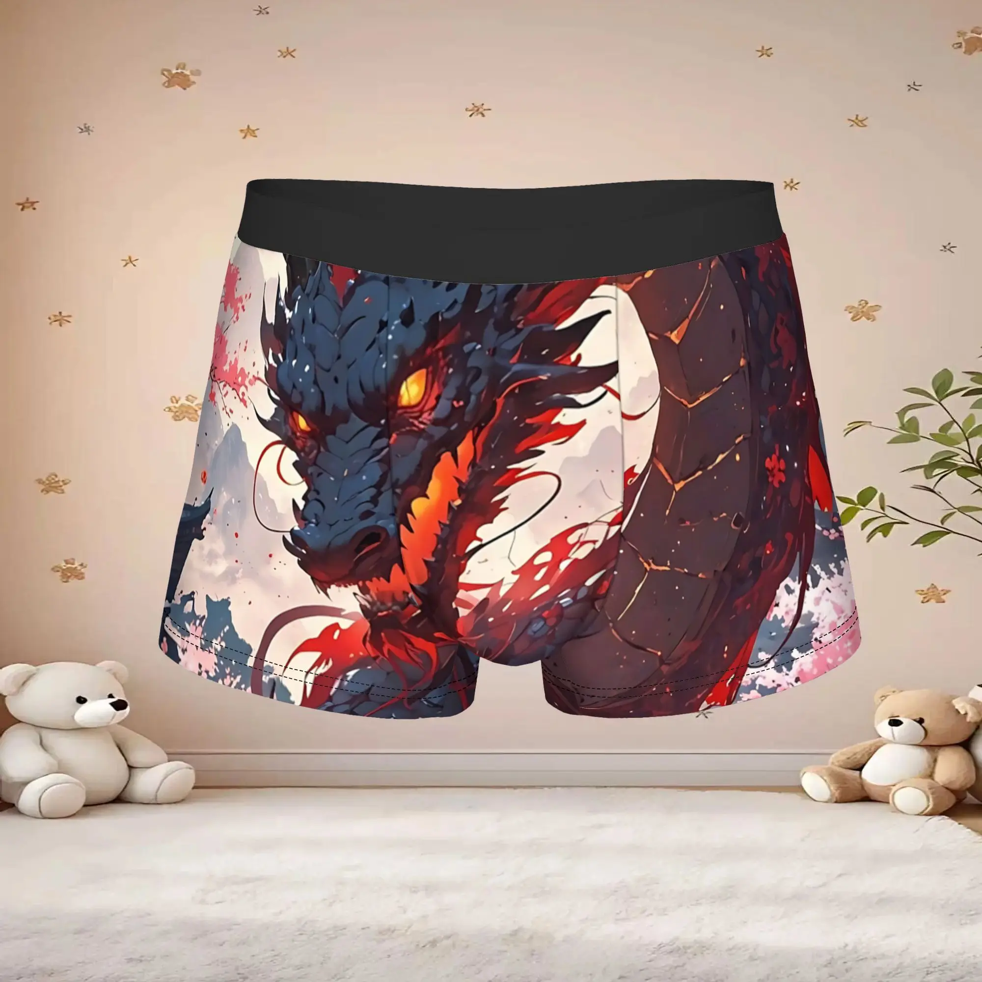 1pc Vintage Chinese Cherry Blossom Dragon Graphic Underpants Breathbale Panties Men's Underwear Cool Shorts Boxer Briefs