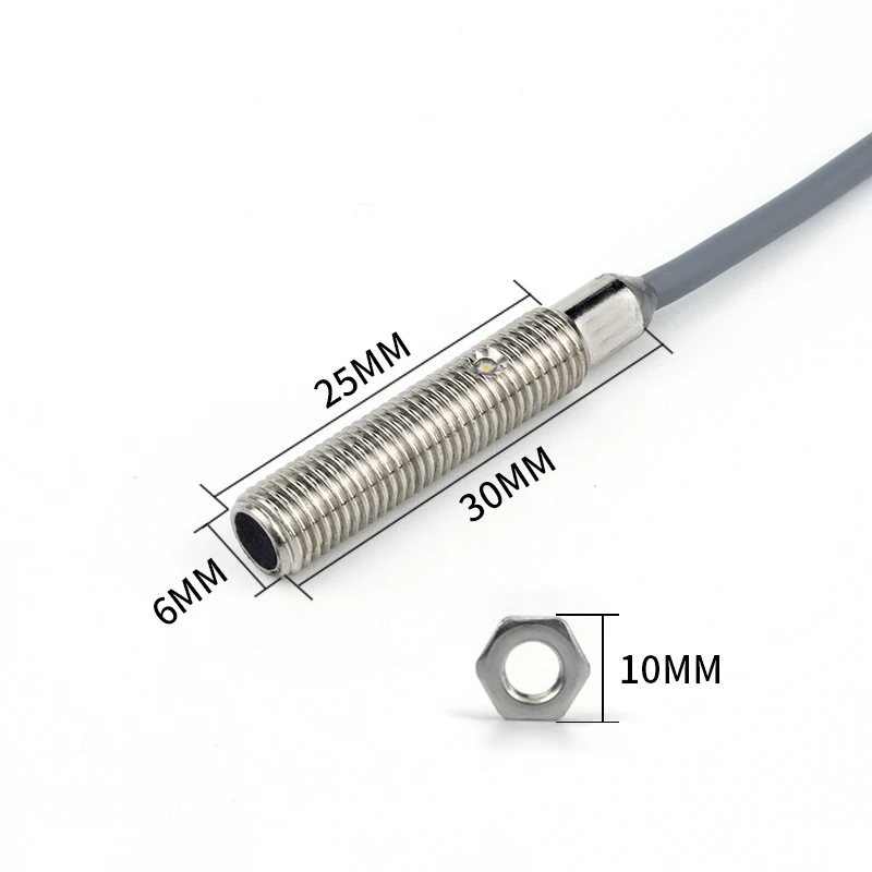 M6 inductive proximity switch sensor, three-wire NPN normally open DC DC 12v24V metal sensor probe
