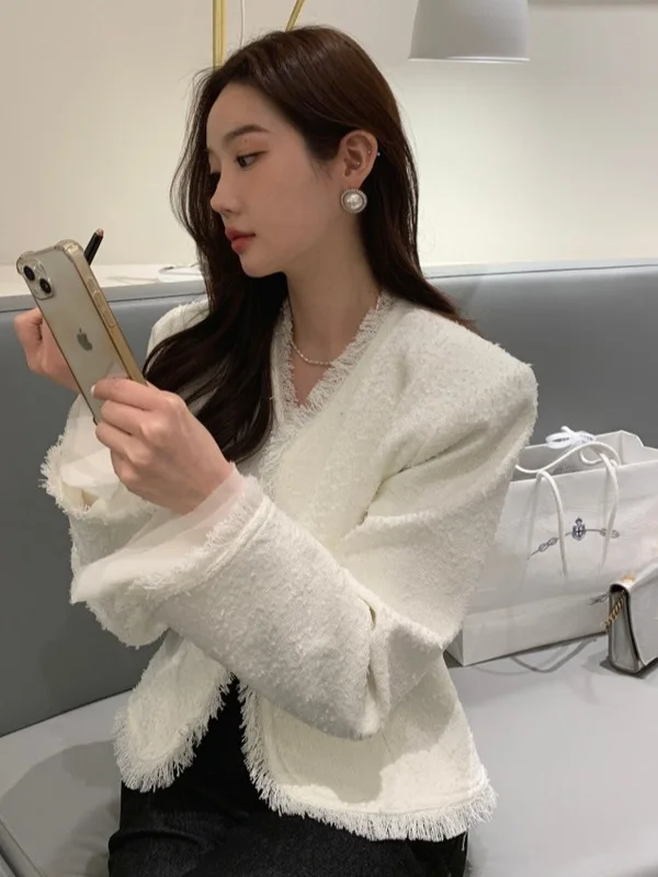 Cardigan aperto lungo Sve chic dimagrante da donna Faion Ele Sle ort Capispalla coreano vestibilità ampia in fibra di poliestere