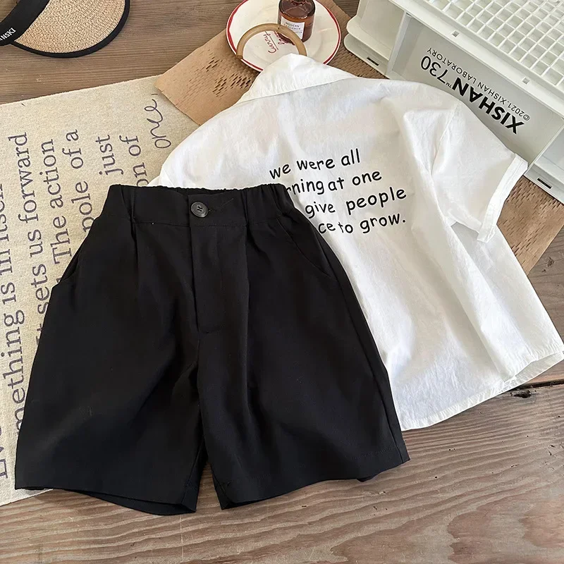 Children's Shorts Summer 2023 New Boy's Suit Shorts Vertical Smooth Fifth Pants Baby Girl Middle Pants Western Style