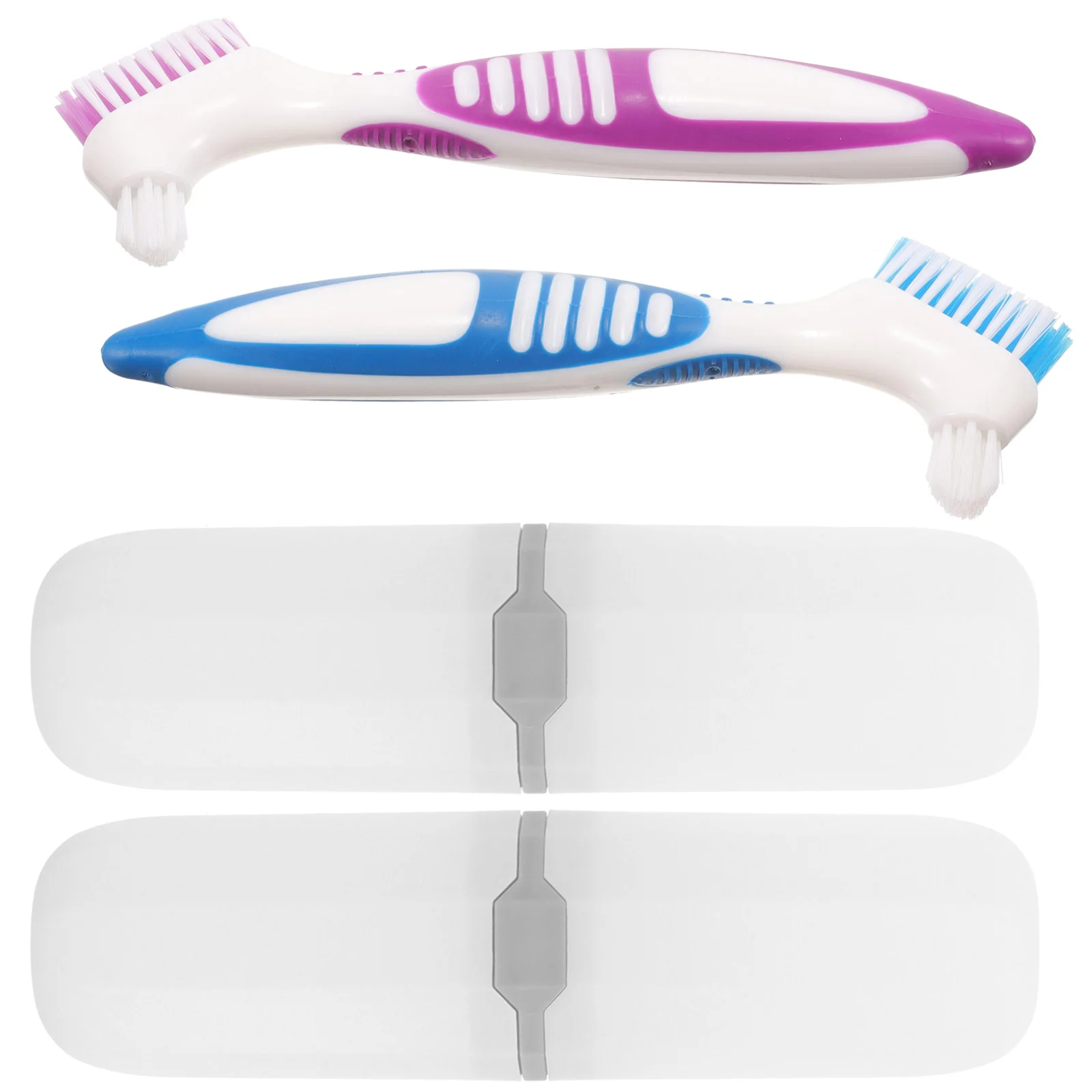 

2 Sets Travel Portable Toothbrush and Storage Box Multi-functional Cleaning Double-head Small Household Plastic Denture