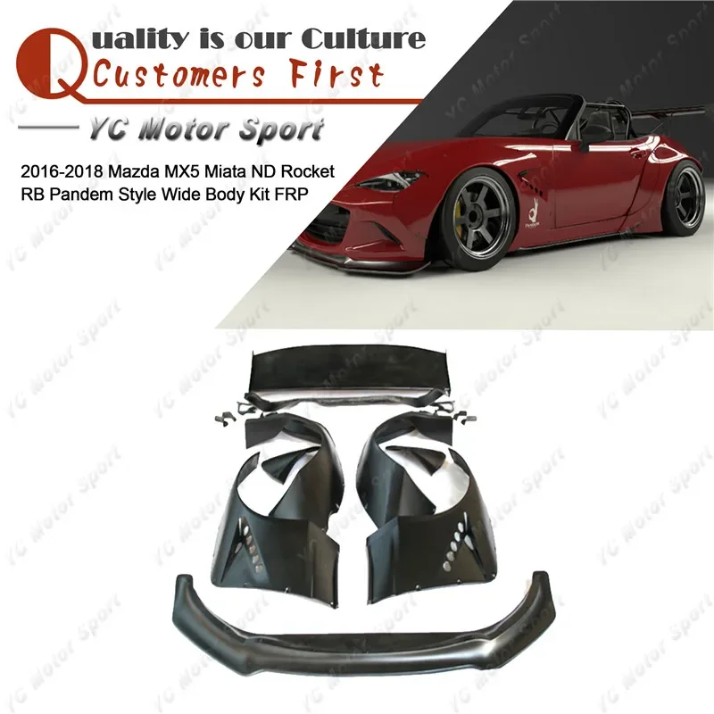 

Комплект обвеса из стекловолокна FRP для Mazda MX5 Miata ND 2016-2018: передний спойлер, расширители арок, задний диффузор, GT-крыло.